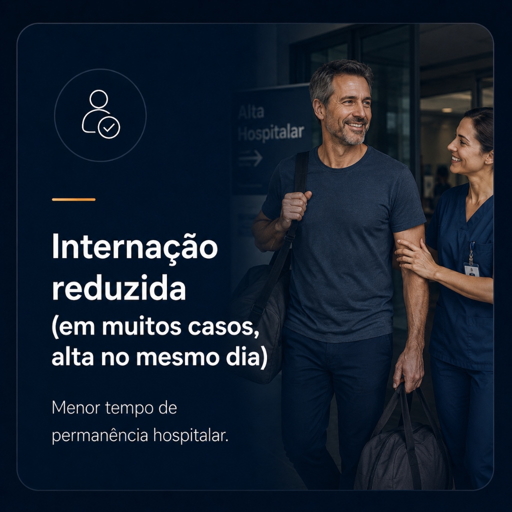 Internação reduzida (alta no mesmo dia em muitos casos)