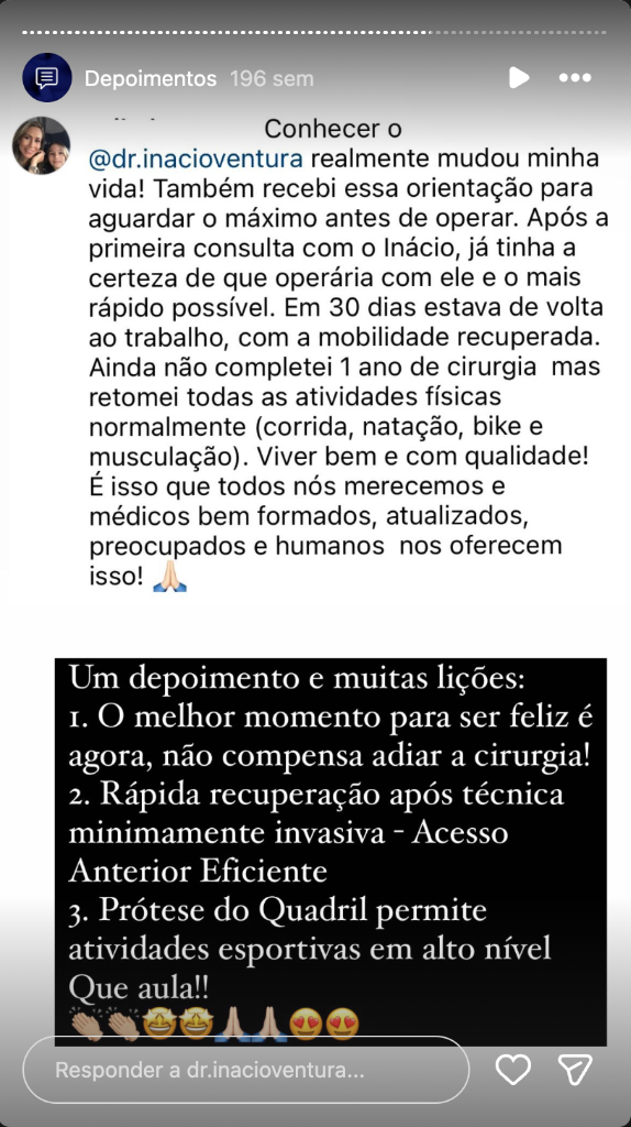 Depoimento no Instagram