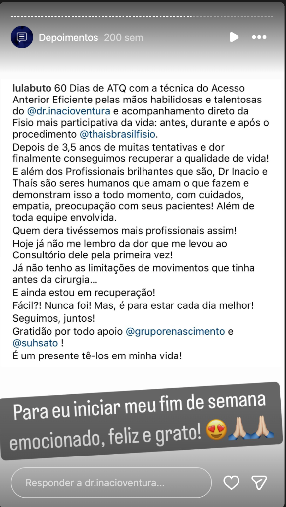 Depoimento no Instagram