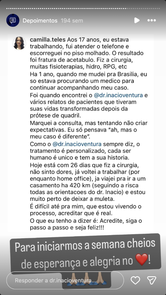 Depoimento no Instagram